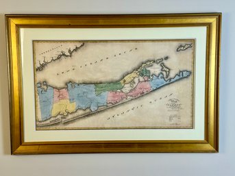 Framed Vintage Map Of Long Island - County Of Suffolk