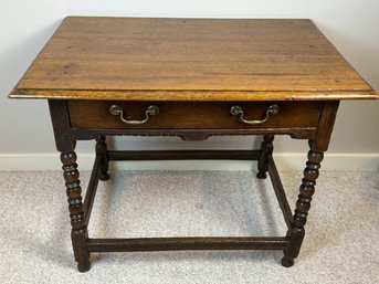 Antique Single Drawer Side Table With Turned Legs