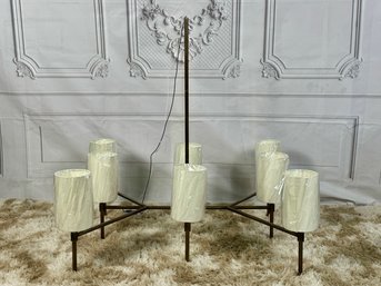 Eight Candelabra Modern Bronze Chandelier With Linen Cylidrical Shades