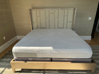 Stunning Light Tan/Silver Wood & Leather King Size Bed  - Purchased For $8500