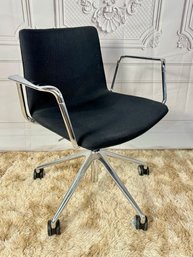 Single Andreu World Flex Black Fabric And Chrome Rolling Desk Arm Chair
