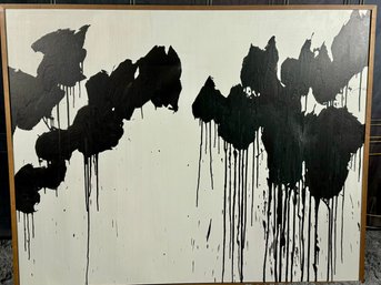 Framed Print On Canvas White With Black Paint Splatter - Walnut Frame