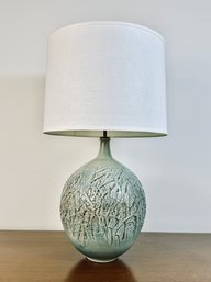 Lee Rosen Seafoam Hand Thrown Ceramic Table Lamp In Seafoam Green Raised Hatched Motif - $5930.00