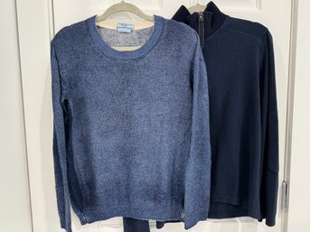 Two Women's Prada Tops - Denim Color Cashmere Blend Sweater And Navy Fleece - Mediums