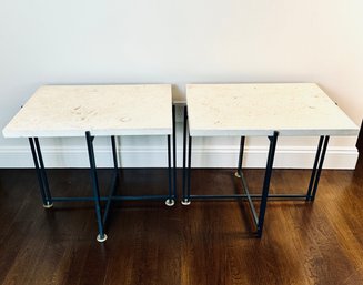 Pair Of Travertine And Metal Side Tables