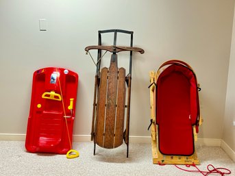 Collection Of 3 Sleds - LL Bean, Antique And Eurosled