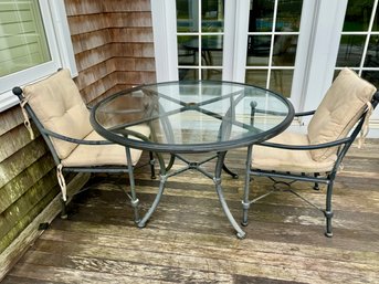 Woodard Landgrave Cast Aluminum Round Patio Table With Two Chairs - Signs Of Use