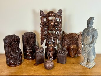 Collection Of Carved Wood Asian Decorative Items