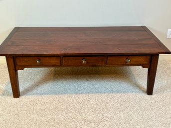 Dark Wood Coffee Table - 3 Drawers With Brass