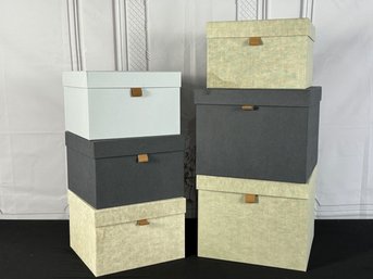 Collection Of Five Decorative Storage Boxes With Leather Pull Detail