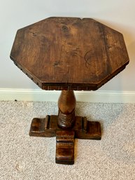 Antique Dark Wood Octagonal Pedestal Side Table