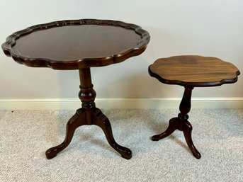 Pair Of Dark Wood Pedestal Tables - Drexel Heritage Round And Antique Tilt Top Oval