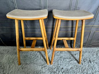 Pair Of Article Essex Roam Tan Light Oak Counter Stools