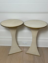 Pair Of Camell Drinking Side Tables - White Shagreen With Antique Brass - Purchased For $1200.00