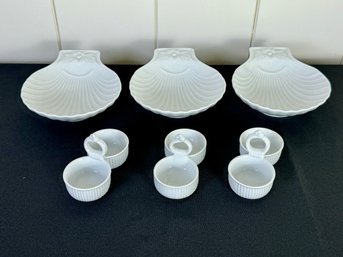Collection Of Pillivuyt Porcelain Dishes - Three Shells And Three Art Deco Table Salt And Peppers