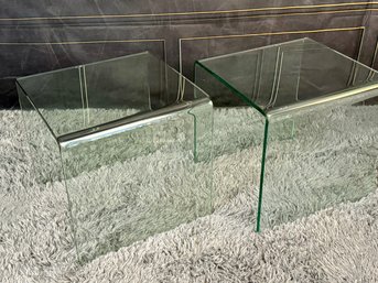 Pair Of Glass Rolled Edge Side Tables