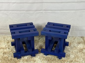 Pair Of Signed Erik Olovsson Blue Wood Stools