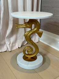 Marble And Gold Painted Wrought Iron Seahorse Side Table - Global Views - Purchased For $806.00