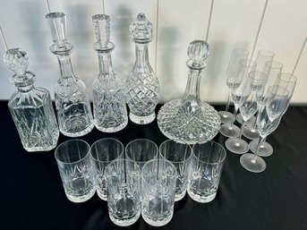 Set Of Rogaska Crystal Glasses - Highball And Flutes And Decanters (Waterford)