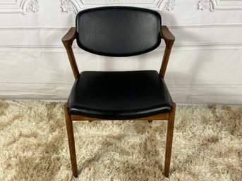 Walnut & Black Leather Modern Chair