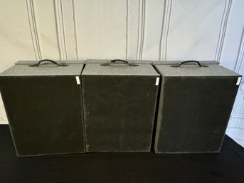 Collection Of Three Large Fabric Wrapped Storage Boxes With Leather Handles