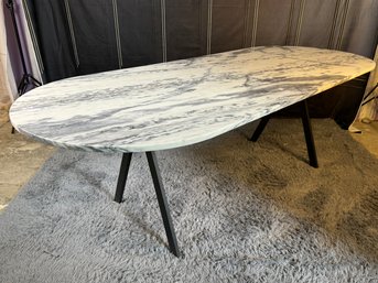 Stunning Marble Top Dining Table On Black Metal Legs - Very Heavy