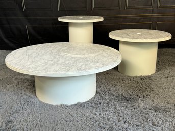 Trio Of Modern Metal Base Marble Top Side Tables