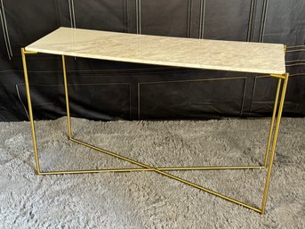 Gilded Metal Frame With Stone Top Console Table