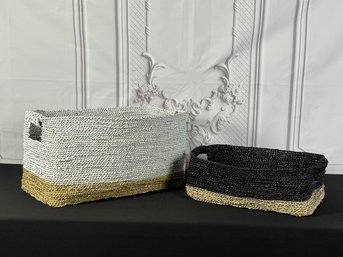 Pair Of Painted Wicker Contrast Color Baskets