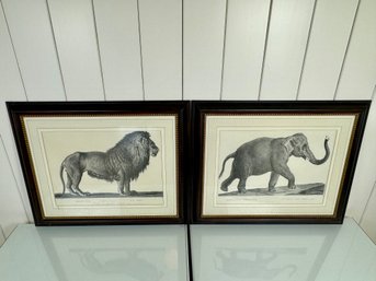 Pair Of Framed Prints - Lion And Elephant