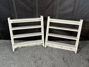 Pair Of Painted White Wood Wall Shelving Units