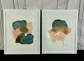 Pair Of Framed, Unsigned Watercolor Prints With Gold Leaf Detail