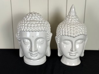 Pair Of Decorative White Ceramic Buddha Heads
