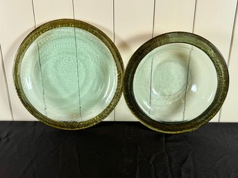 Large Clear Blown Glass Bowl And Large Plate With Gold Rims - Annieglass Style