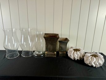 Collection Of  Candleholders And Glass Hurricane Lanterns