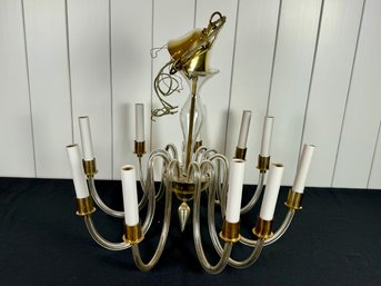 Brass And Lucite Modern Chandelier - Eight Arms