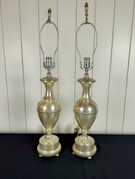 Pair Of Silver Plate Urn Table Lamps - No Shades