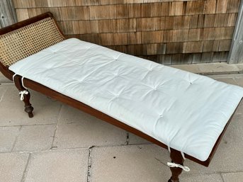 Antique Cane And Mahogany Chaise With Cream Cushion