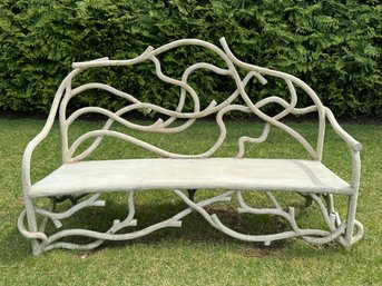 Incredible Concrete And Iron Outdoor Bench Faux Bois  - Weathered - MOVERS REQUIRED - One Of Two
