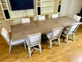 Tom Filicia Vanguard Furniture Co Dining Table And Eight Chairs With Cream Fabric And Stained  Grey