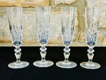 Set Of Four Baccarat For Tiffany Co Full Lead Crystal Lemours Champagne Flutes -Tiffany And Company Case