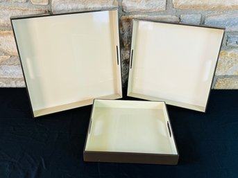 Set Of Three Chocolate And Cream Lacquer Square Trays