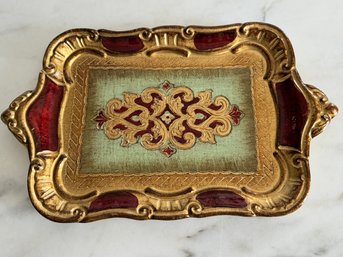 Small Signed Hand Painted Italian Wood Tray - Decorative