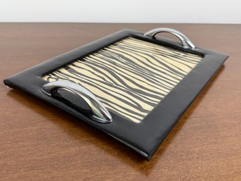 Small Rigaud Decorative Tray - Zebra Motif With Patent Leather And Chrome Handles