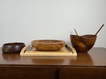 Collection Of Wooden Bowls, Tray And Accessories