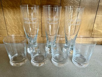 Set Of Tiffany And Co Shinnecock Hills Golf Club Glasses And Three Baltusrol Pilsner Glasses