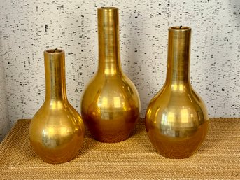 Collection Of Three Lillian August Gold Ceramic Vases