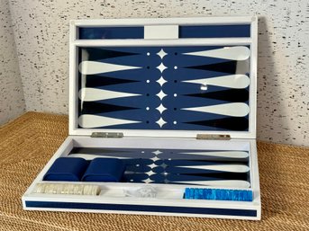 Brand New Lacquered Wood Navy And White Nautical Superyacht Backgammon Set