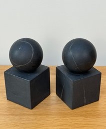 Pair Of Decorative Marble Balls On Pedestals