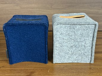 Pair Of Graf Lantz Tissue Small Merino Wool Felt Tissue Box Covers - Navy And Grey